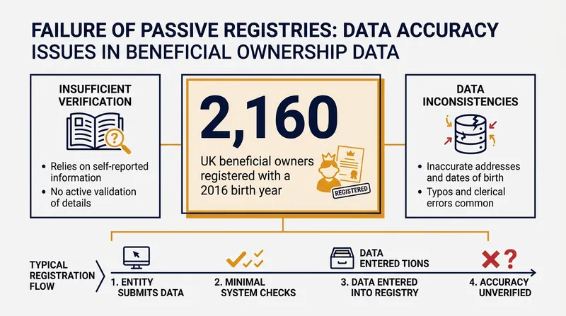 Without mandatory verification, passive registries are easily polluted with fabricated data.