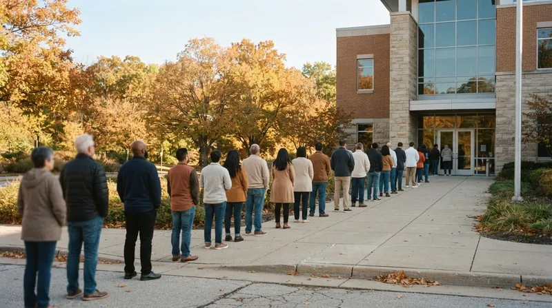 Illustration: Voters line up outside a polling location as early voting periods open across multiple states.