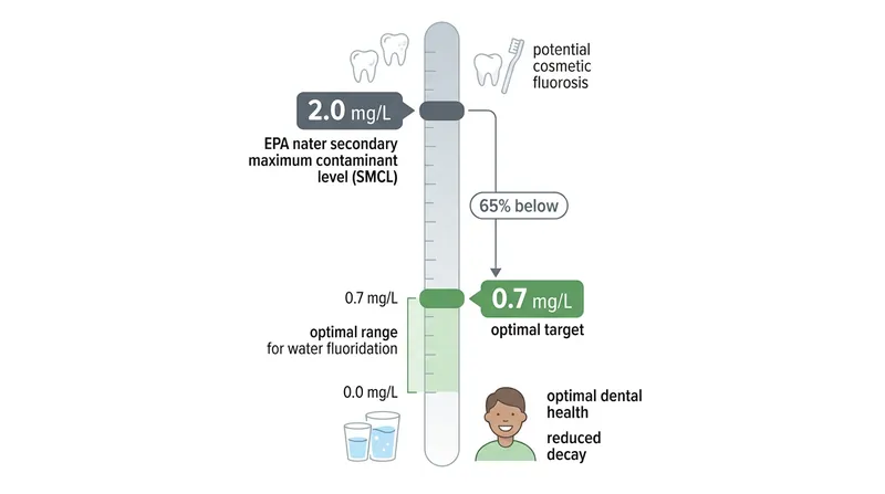 The municipal target provides a wide margin of safety below the threshold where cosmetic fluorosis begins.