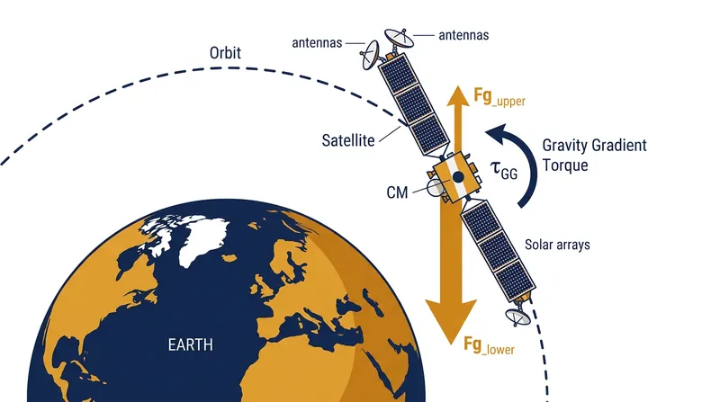 Gravity gradient torque pulls the heaviest part of a satellite toward Earth.