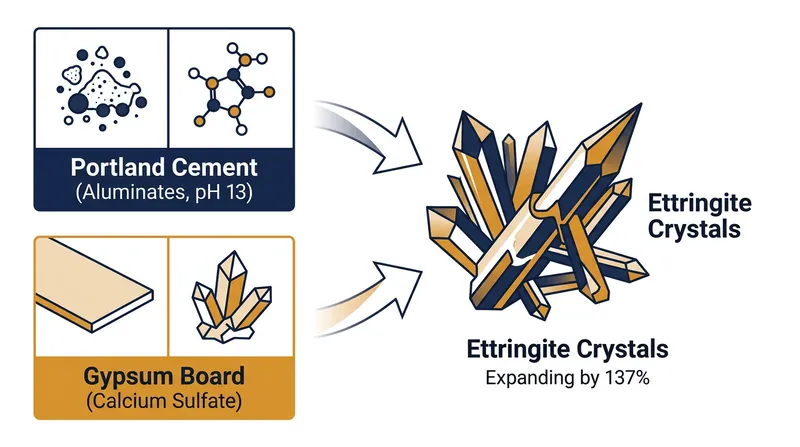The formation of ettringite crystals demands significantly more space than the original materials, creating outward pressure.