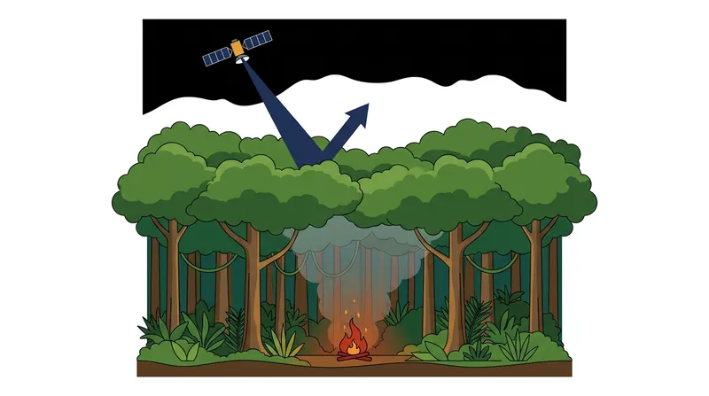 The dense upper foliage of the rainforest acts as a thermal blanket, hiding low-intensity ground fires from traditional orbital sensors.