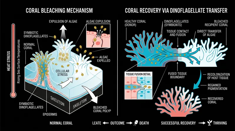 When genetically identical corals touch, they fuse their outer layers to create a cellular bridge for algae transfer.