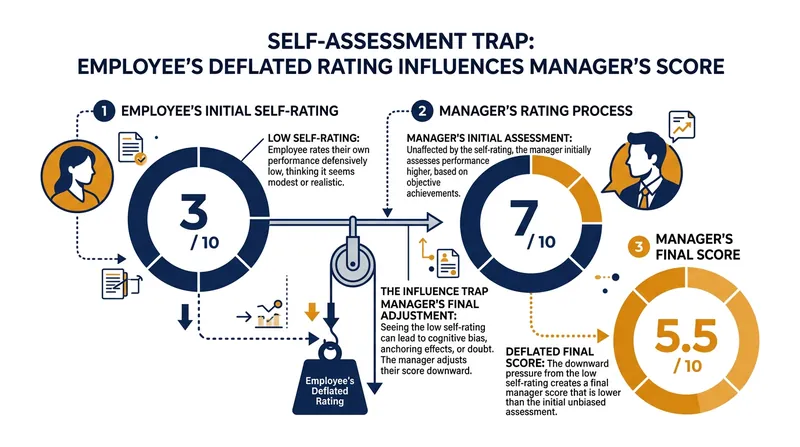 Managers who read self-assessments first unconsciously anchor their final scores to those self-ratings.