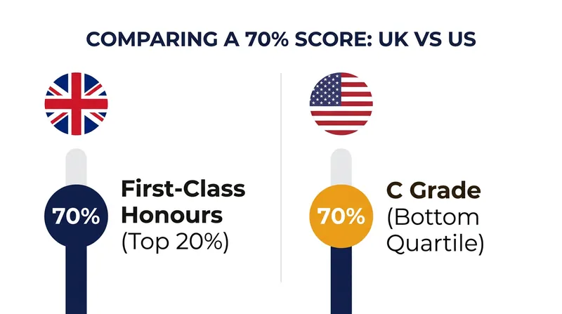 A direct mathematical conversion of a UK 70 percent would result in a failing US GPA.