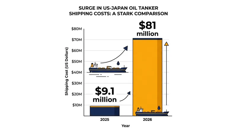 Shipping costs for a single US-to-Japan tanker voyage have increased ninefold over the past year.