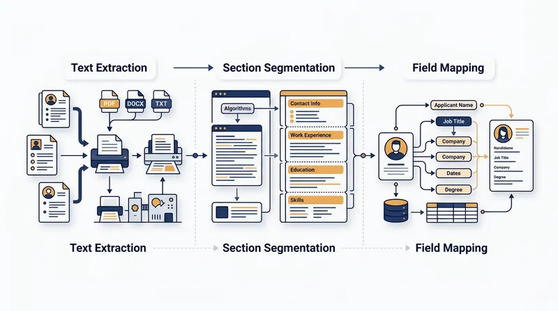 The three-stage document processing pipeline used by enterprise Applicant Tracking Systems.