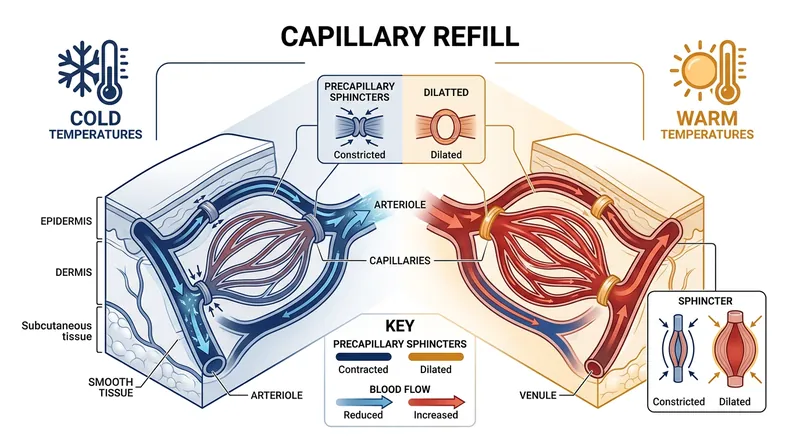 Cold environments trigger sympathetic vasoconstriction, physically narrowing the pathways for returning blood.