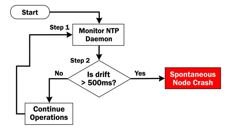 To prevent causality violations, nodes using software clocks will intentionally crash if their physical drift exceeds the maximum offset.