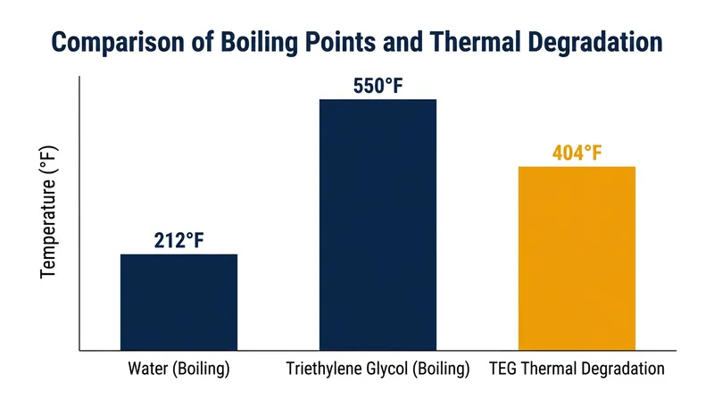 The wide gap between the boiling points of water and TEG allows for efficient thermal separation.