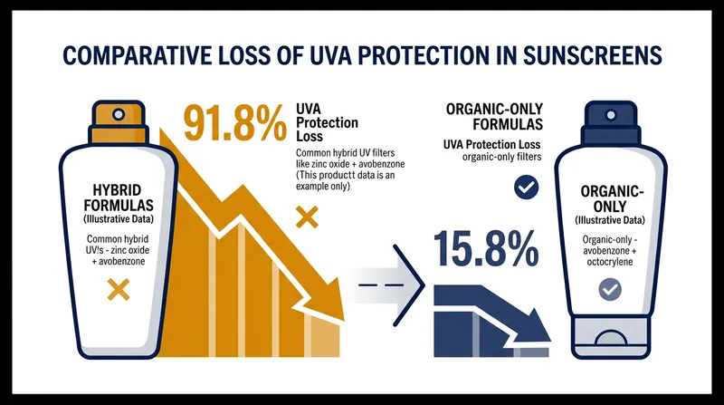 Zinc oxide accelerates the degradation of organic UV filters under ultraviolet exposure.