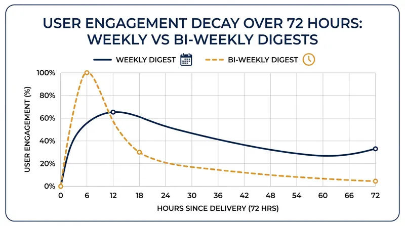 Bi-weekly digests concentrate 84 percent of replies into a narrow 36-hour window.