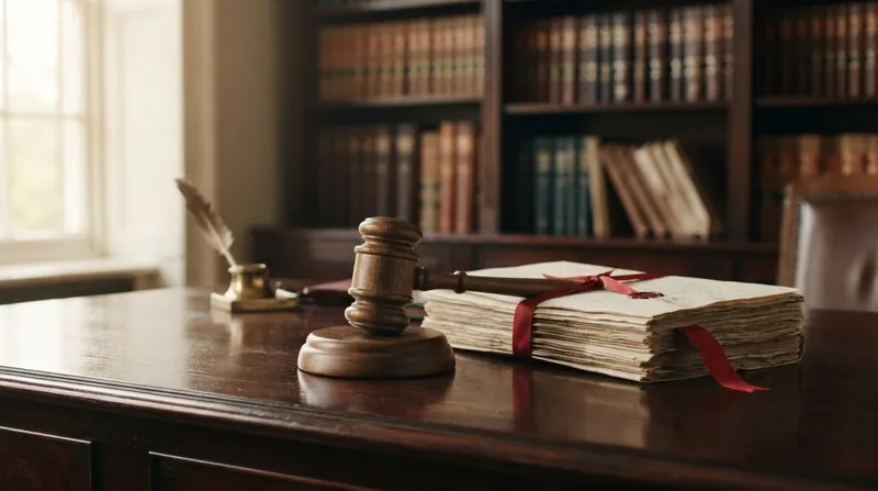 A wooden gavel resting on international treaties and arbitration documents in a modern legal setting.