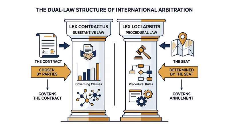The structural divide between substantive contractual law and procedural supervisory law.