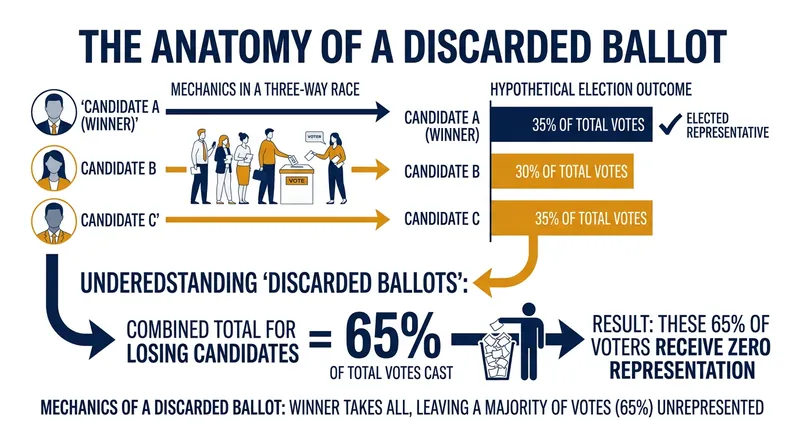 How plurality rules convert minority support into absolute representation.