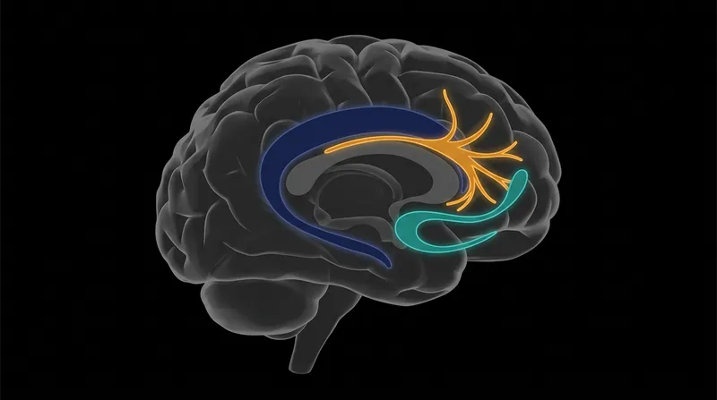 The three white matter bundles that must be engaged by stimulation to achieve sustained relief from depression.