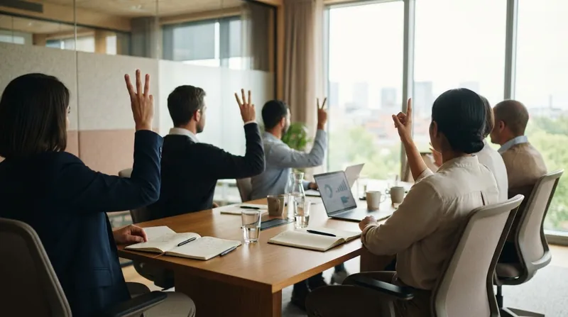 Illustration: Remote and hybrid teams replicate the physical hand signals using digital polling tools.