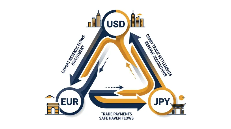 Capital flows across three currency pairs to extract a risk-free profit before prices adjust.