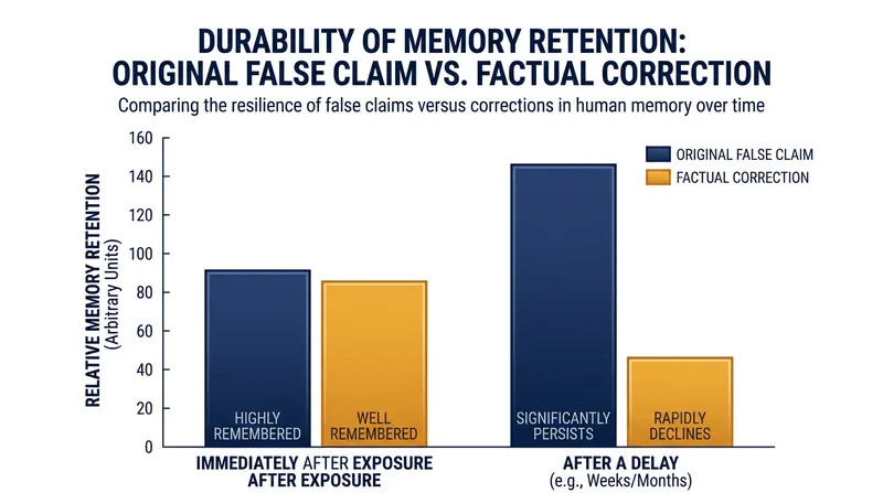 The original false claim often outlasts the fact-check in long-term memory.