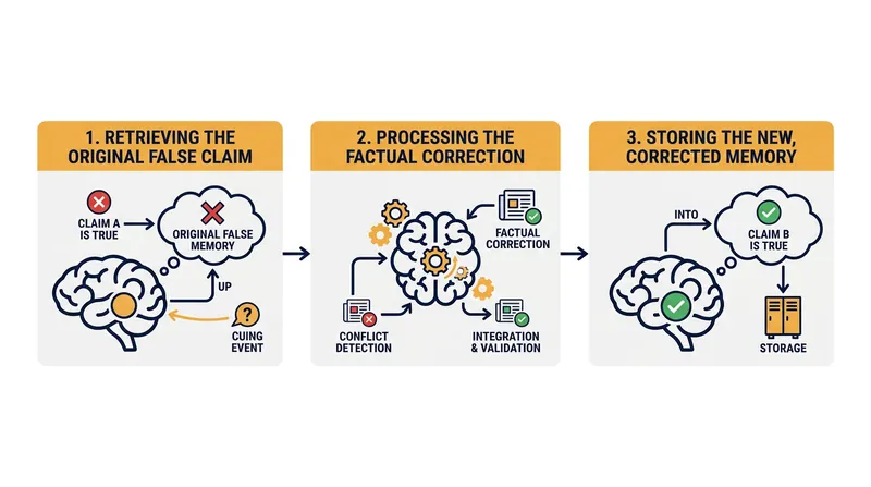 Successfully updating a belief requires recalling the false claim during the correction to properly encode the new memory.