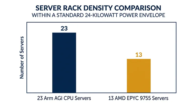 Arm's performance advantage relies heavily on density, fitting up to 23 servers in a 24-kilowatt rack compared to AMD's 13.