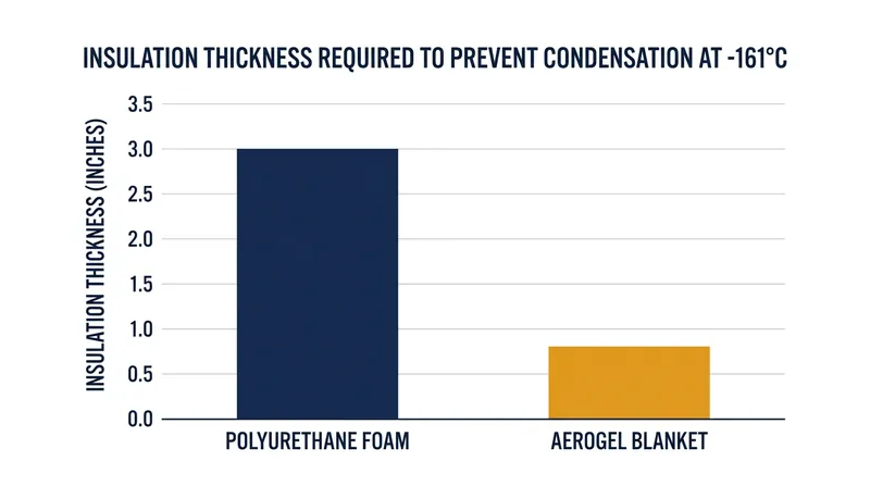 Aerogel blankets require significantly less thickness than rigid polyurethane foam to prevent surface condensation.