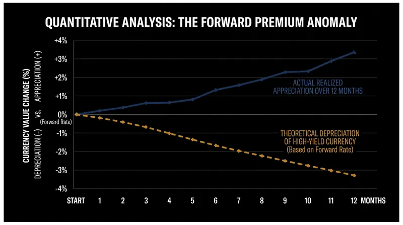 Empirical data consistently shows high-yield currencies appreciating rather than depreciating, breaking the parity rule.