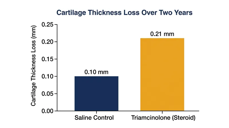 A 2017 JAMA trial demonstrated that patients receiving regular steroid injections lost more than twice as much cartilage thickness as those receiving saline.