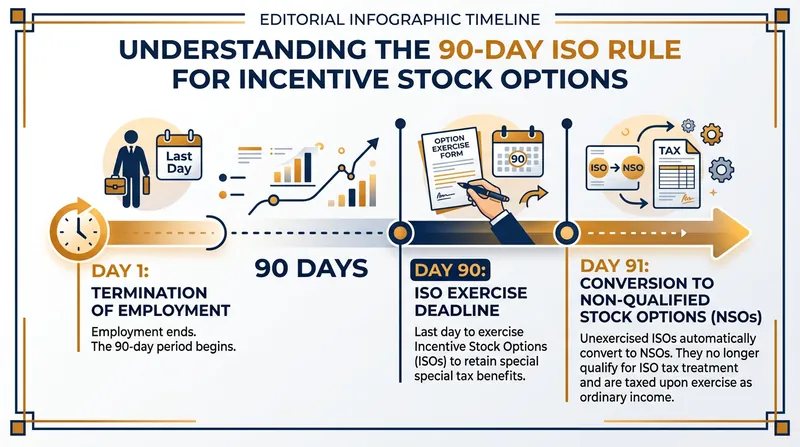 IRS rules dictate that Incentive Stock Options lose their favorable tax status three months after an employee's termination date.