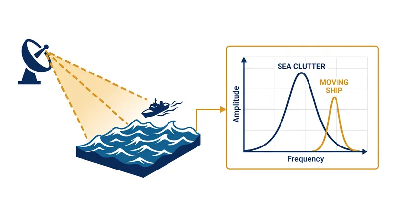 Because the radar return from the ocean is exponentially larger than the echo from a ship, OTHR systems rely on Doppler frequency shifts to isolate moving vessels.