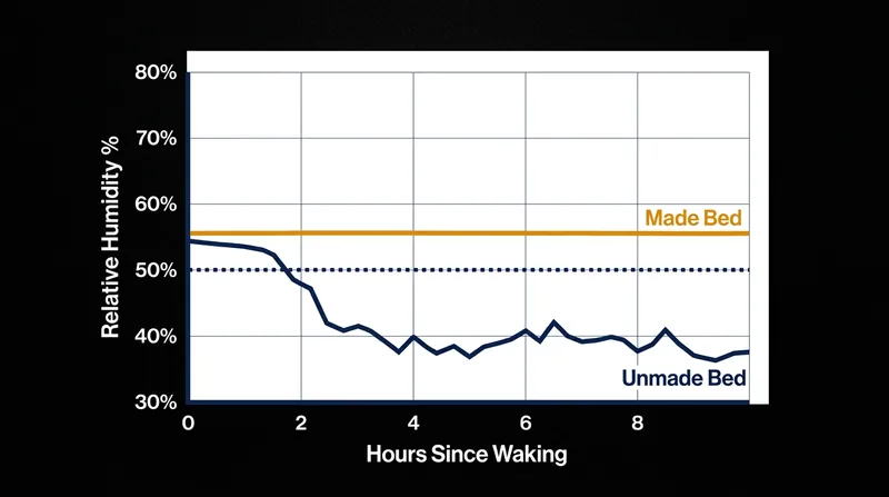 An unmade bed quickly drops below the 50 percent relative humidity threshold required for dust mite survival.