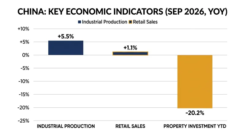 Industrial production and retail sales gained momentum in September, while property investment continued to plunge.