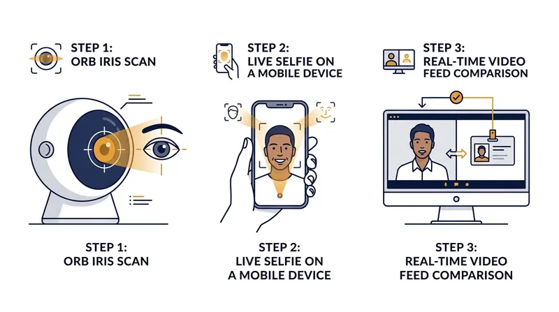 The system compares a live selfie and video feed against an encrypted biometric baseline.