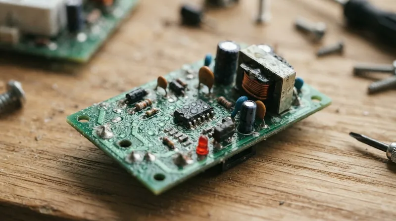 Illustration: When mineral dust absorbs moisture, it forms a conductive electrolyte bridge across the circuit board.