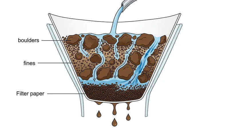 Migrating fines clog the filter paper, forcing water to carve high-velocity channels through the remaining bed.