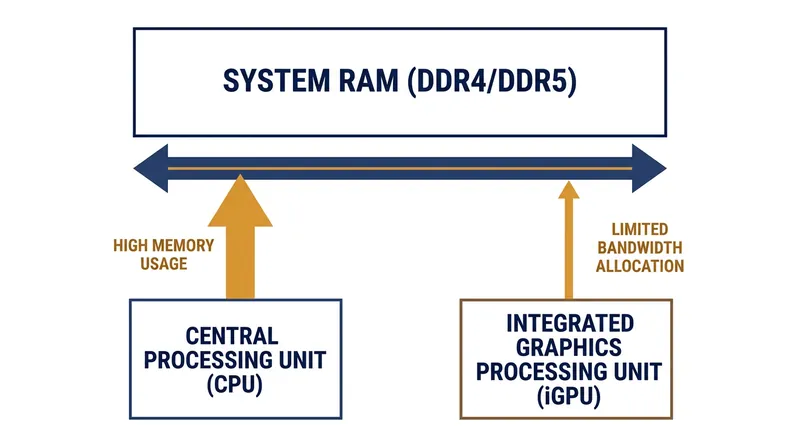 Because the CPU takes priority on the memory bus, a single-channel layout leaves the integrated graphics processor starved for data.