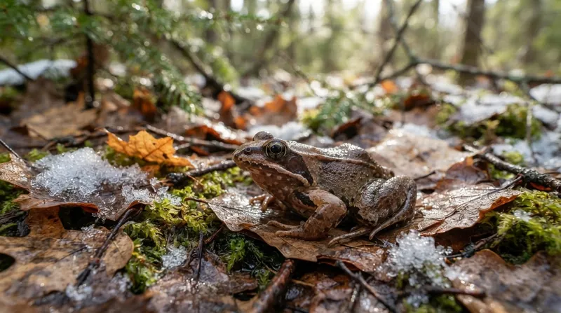 Illustration: When temperatures rise, the frog thaws from the inside out and regains full mobility within hours.
