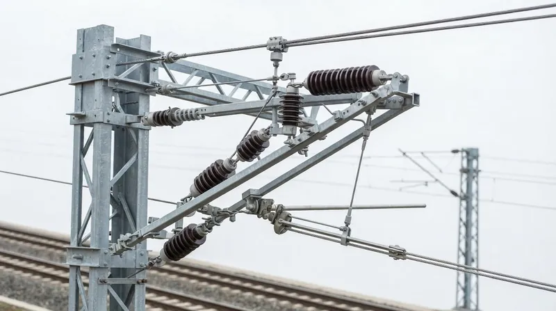 Illustration: Carbon dust from pantograph wear can create conductive tracks across the insulators over time.
