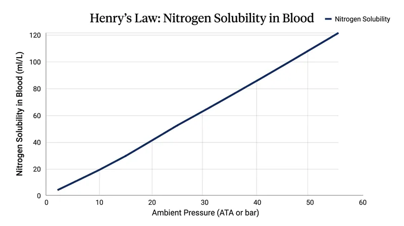 Gas solubility in blood is directly proportional to the surrounding ambient pressure.