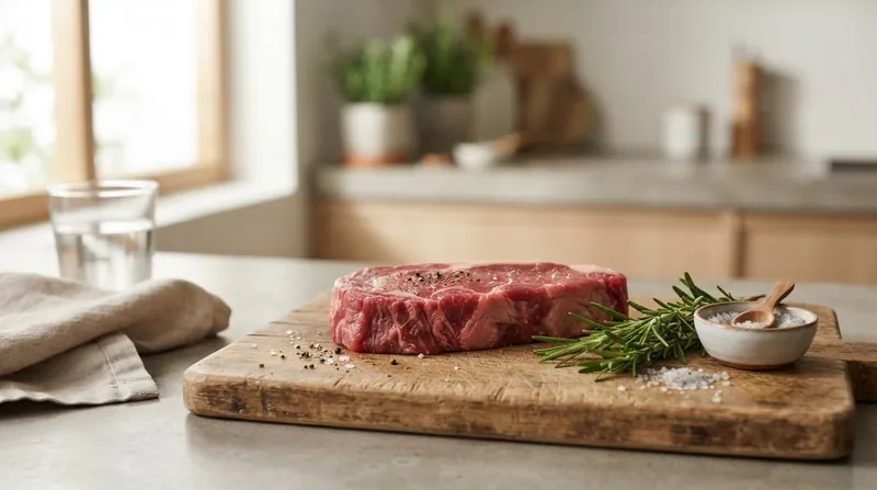 A laboratory setting showing raw beef samples being prepared for scientific analysis and nutritional testing.