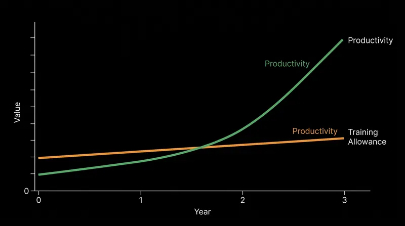 As apprentices gain competence, their productivity rapidly outpaces their training allowance, subsidizing the intensive early instruction.