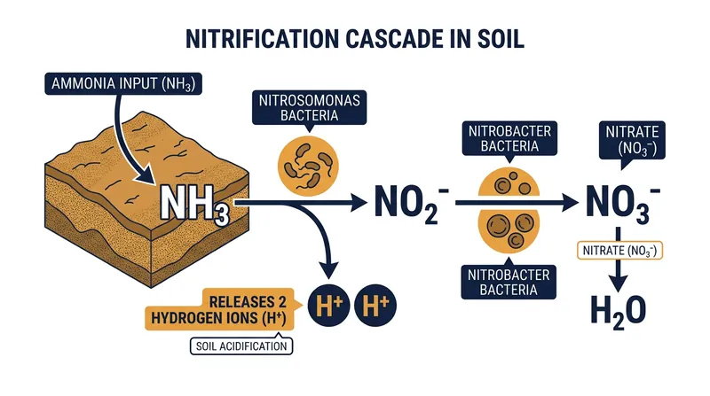 Soil bacteria convert atmospheric ammonia into nitrate, releasing acidic hydrogen ions as a byproduct.