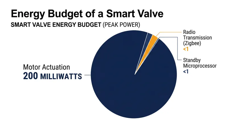 Mechanical actuation of the valve pin consumes the vast majority of the device's harvested energy budget.