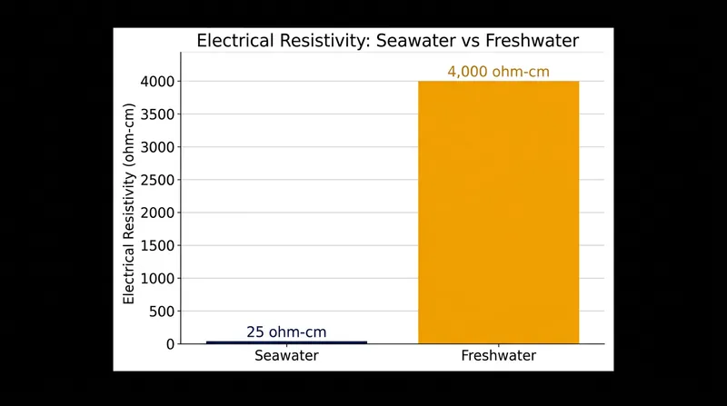 Freshwater is significantly more electrically resistive than seawater, stalling galvanic currents.