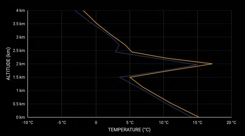 The trade wind inversion occurs where the normal cooling of the atmosphere reverses, creating a warm layer that acts as a physical barrier.
