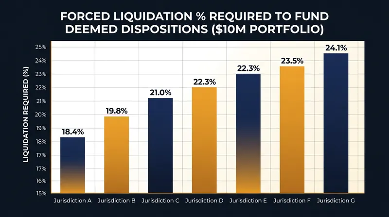Funding an exit tax liability often requires liquidating roughly one-fifth of a total portfolio.