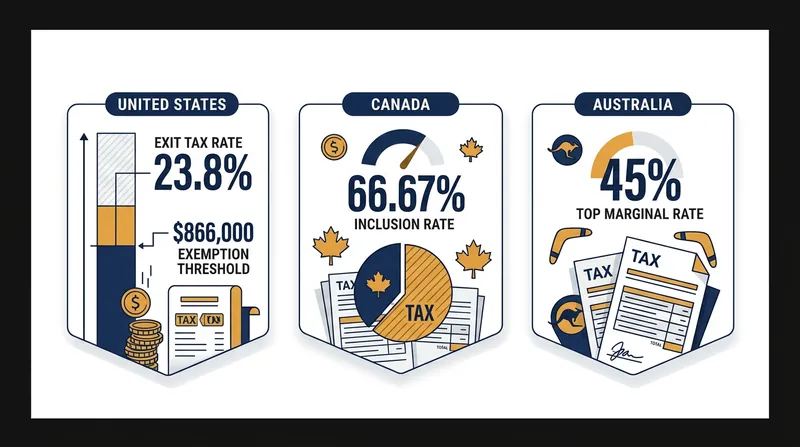 Major jurisdictions apply differing marginal rates and inclusion rules to phantom capital gains.