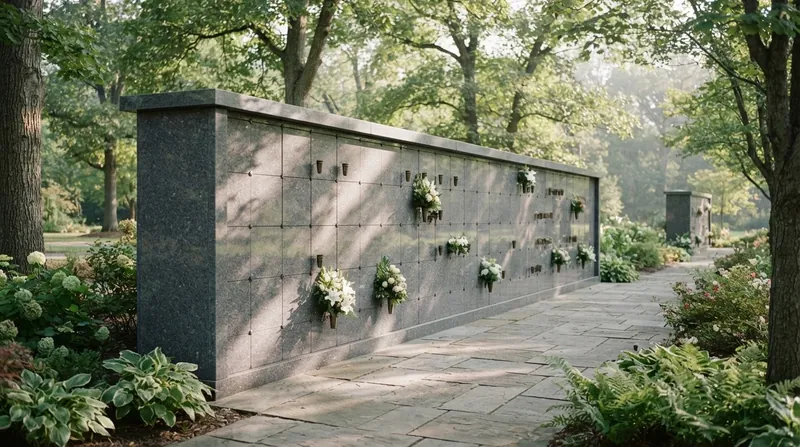 Illustration: Modern columbariums provide a spatially efficient alternative to traditional cemetery plots.