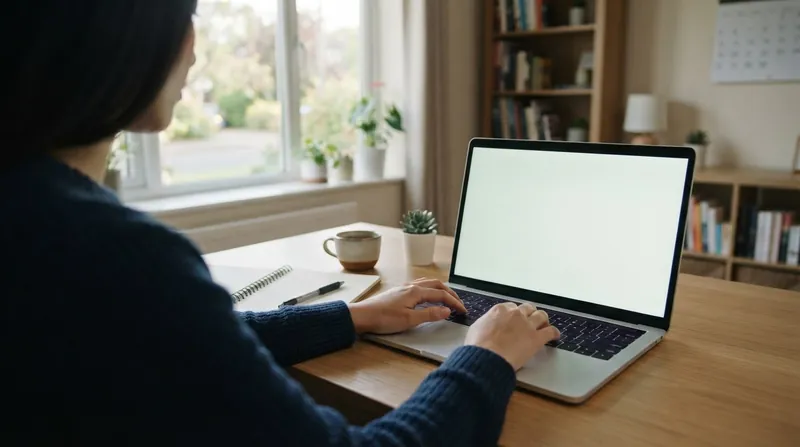Close-up of a person's hands typing on a laptop keyboard in a dark room.