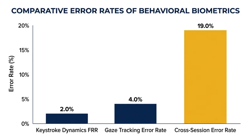 Behavioral signals generate significant error rates, especially when a user's baseline is transferred across multiple sessions.